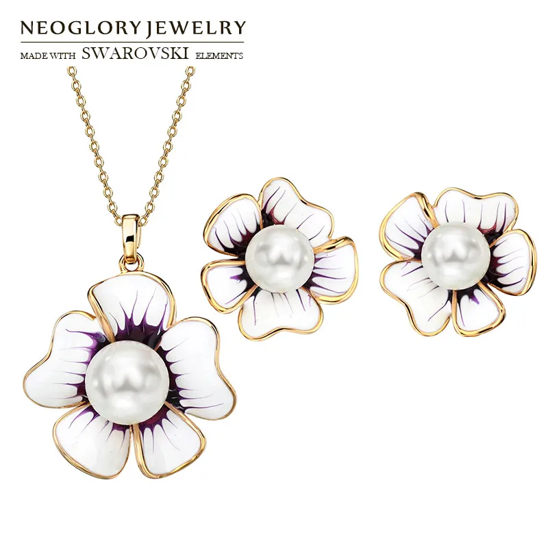 Комплект из колье и серёг с искусственным жемчугом|enamel jewelry set|enamel jewelrypearl pearls |