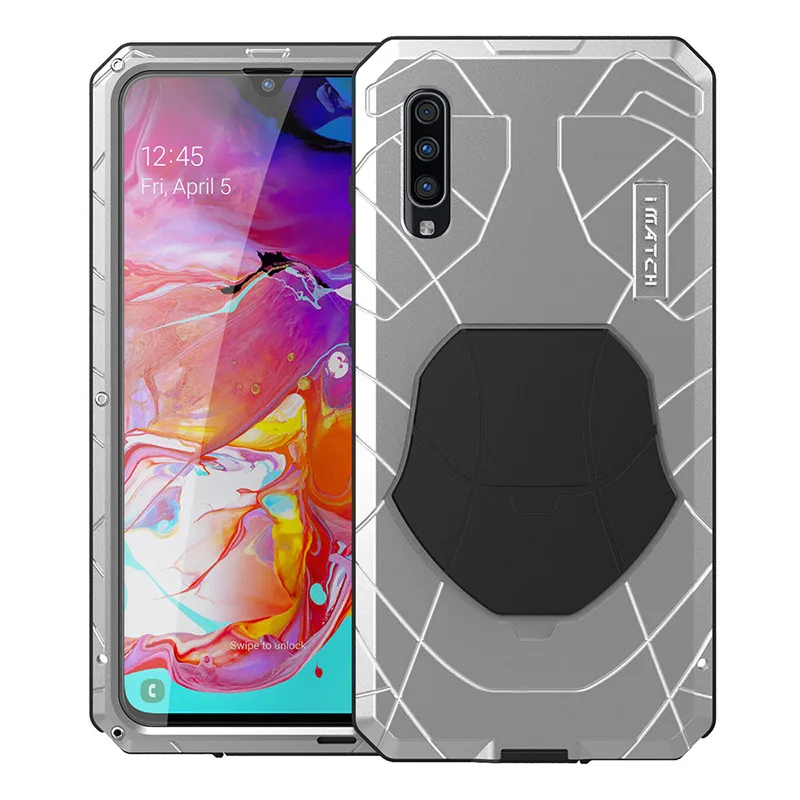 Для samsung Galaxy A70 чехол для телефона жесткий алюминиевый металлический Закаленное стекло Защитная крышка для экрана сверхпрочный защитный силиконовый чехол - Цвет: silver