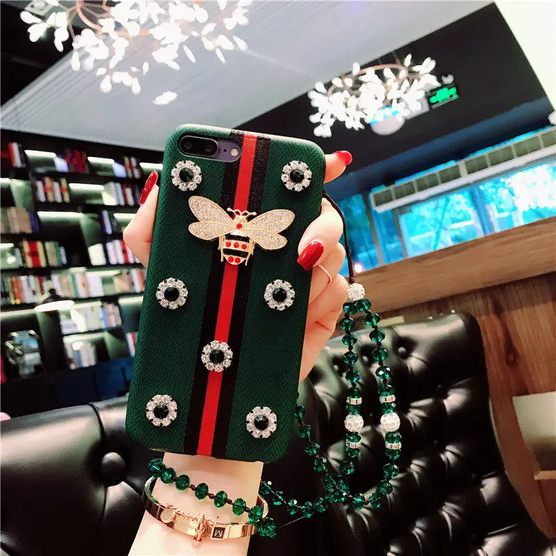 Aoweziic Мода для iPhoneX 7 8 плюс 6 s+ плюс XR XS MAX Kawaii DIY Bling Блеск Кристалл Bee из мягкой кожи с ремешком телефон случаях - Цвет: O