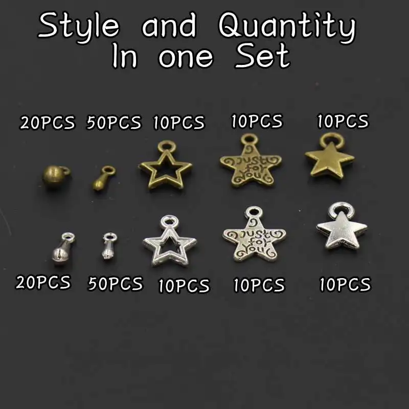 (Смешанные 200 штук) комплект подвесок в виде капель звезд для браслета ожерелья
