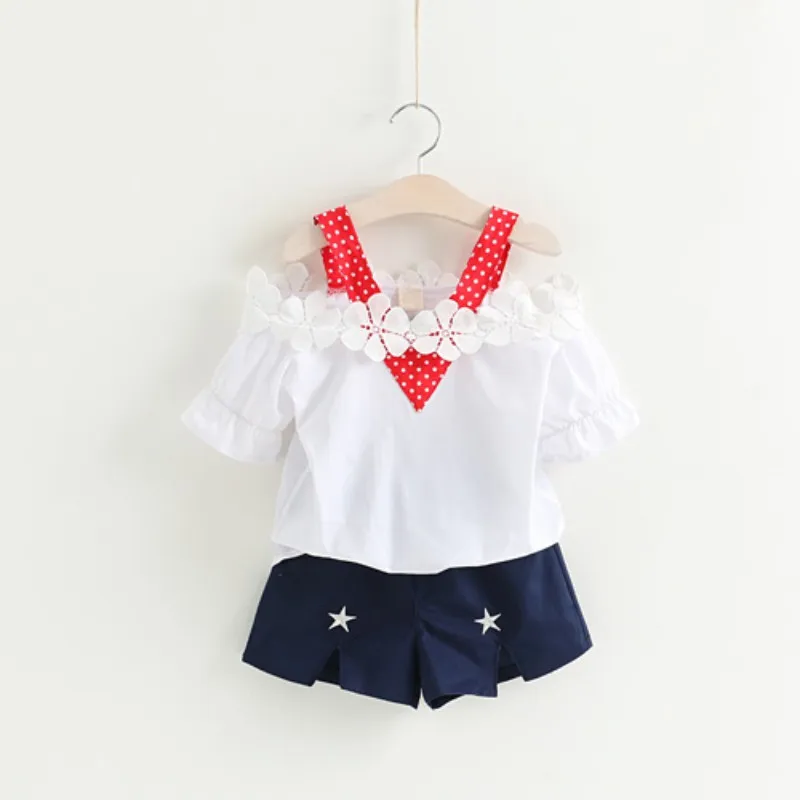 Комплекты летне-осенней одежды для девочек милые хлопковые футболки с цветочным