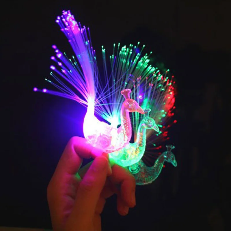 

50pcs/lot led peacock finger light ring lamps for wedding party decorations as guest Kid 's birthday toys gifts