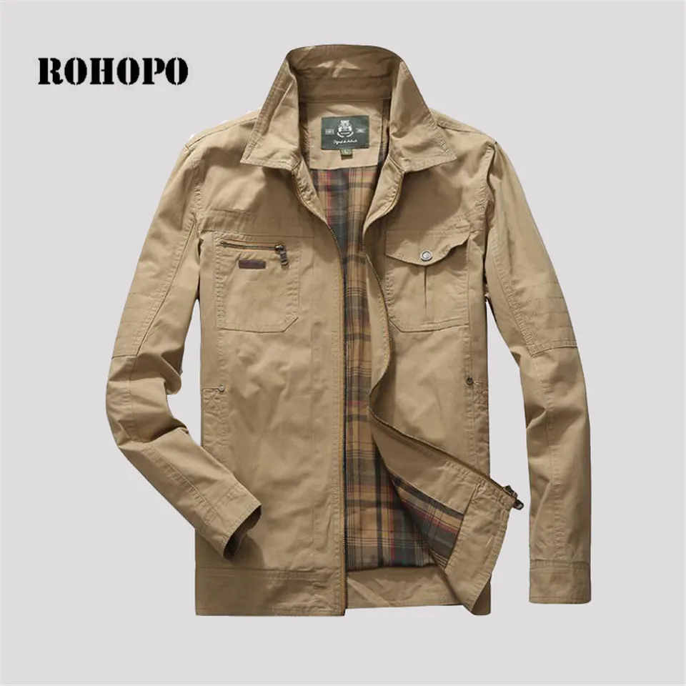 ROHOPO 100% хлопок мужская куртка в стиле сафари прямой пояс мужской полевой рабочий