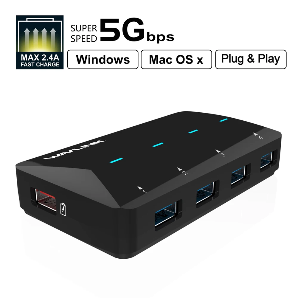 Usb хаб Wavlink с 4 портами ЕС/США адаптер питания 3 0 1 зарядным портом до 2 А usb Microsoft Windows