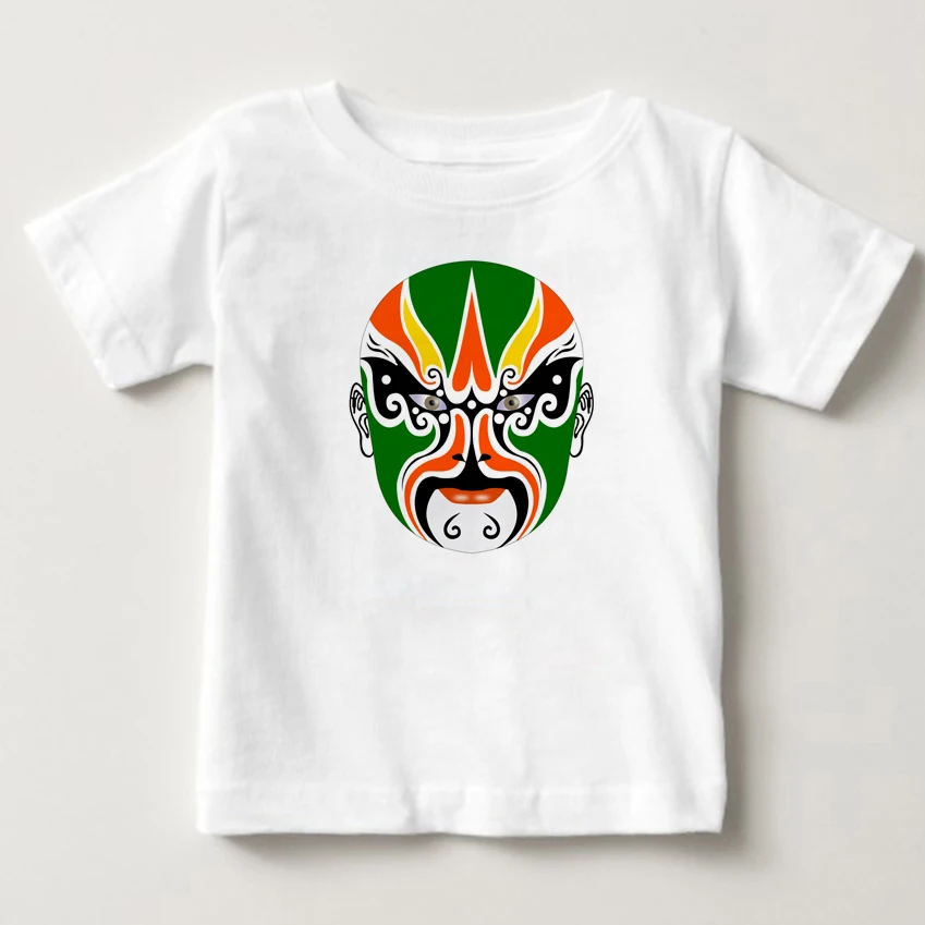 

2020 Children T-shirt Chinese Peking Opera Face Pattern Printing 100% Cotton Boys T shirts Kids Clothes Child Shirt Grils Tops
