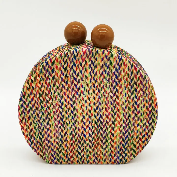 Brown Woven Bag Женская круглая плетеная сумка Boutique De FGG, разноцветная вечерняя сумка-клатч с цепочкой, сумка через плечо, дизайнерский кошелек для вечеринок - Цвет: Brown Woven Bag