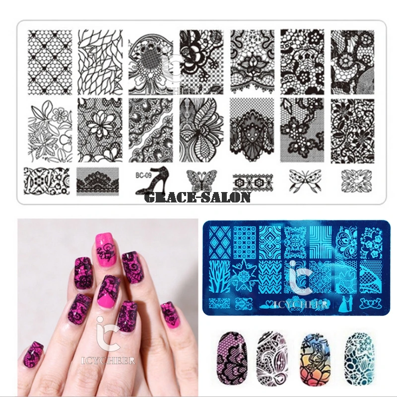 ICYCHEER Nail Art Штамповка Plish печать штампов изображения пластины маникюрный шаблон