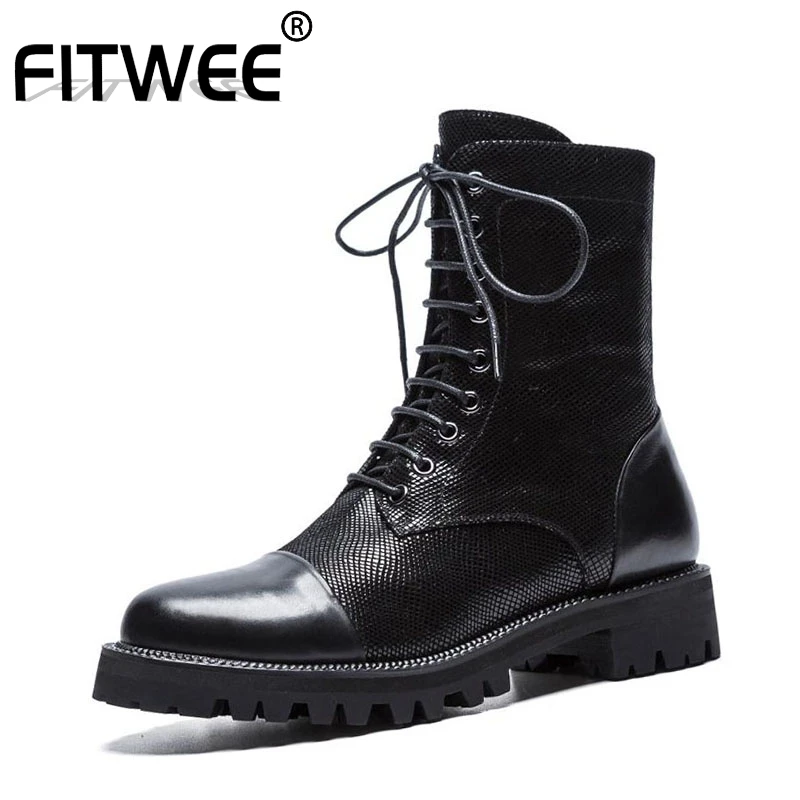 FITWEE/зимние женские ботильоны из натуральной кожи на плоской подошве