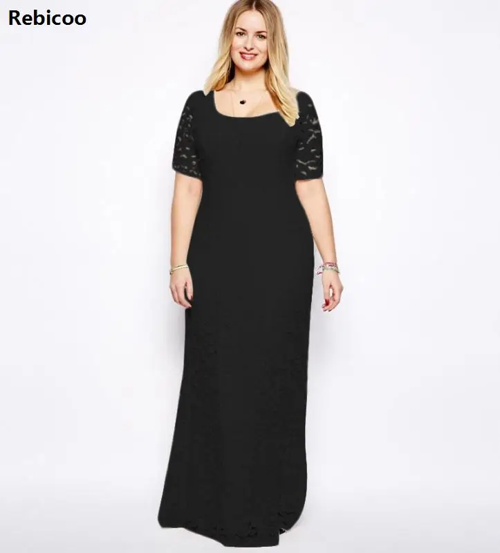 XL-9XL модные длинные элегантные кружевные платья больших размеров женские летние винтажные вечерние платья супер размера плюс сексуальные вечерние платья - Цвет: black