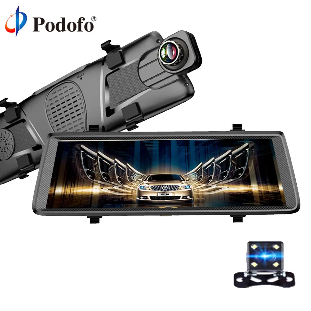 Podofo 10 &quotFull Touch ips 3g Автомобильный видеорегистратор камера зеркало Android 5 0 gps