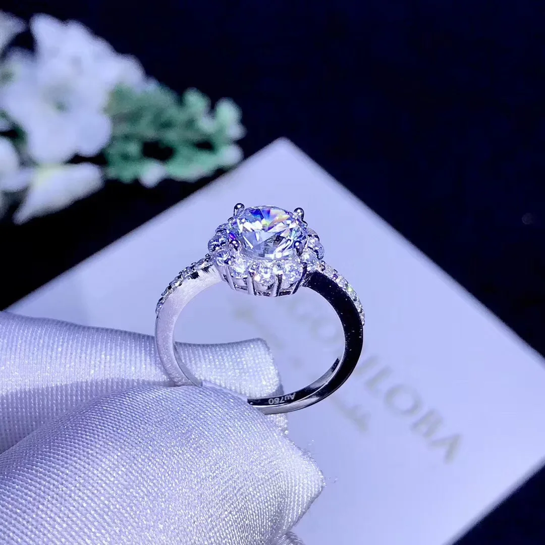 Круглое серебряное кольцо с муассанитом 1ct D VVS роскошное кольцо с муассанитом Weding для женщин