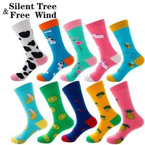 Забавные Для женщин животных фрукты чесаный красивые хлопковые носки пчелы молока коровы с бультерьером собакой Единорог принтом в виде бананов, ананасов, перец носков стандартной длины