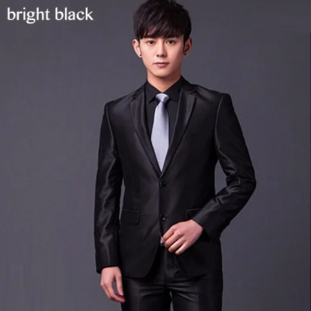 Jakcet+ брюки+ галстук) мужские формальные костюмы с двумя пуговицами Slim Fit рабочие свадебные костюмы для мужчин XS-3XL Всесезонная одежда мужской черный серый - Цвет: bright black