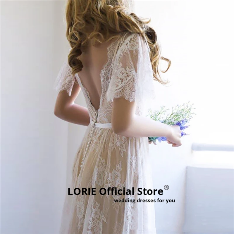Кружевное свадебное платье LORIE цвета шампанского романтичное пляжное в стиле