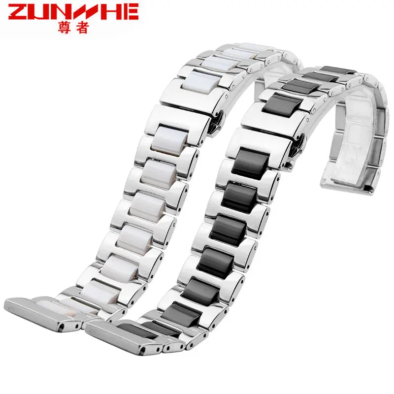 16 мм 18 20 браслет en cramique et achier inoxydable blanc ou montre noire bande de Papillon Boucle | Наручные часы