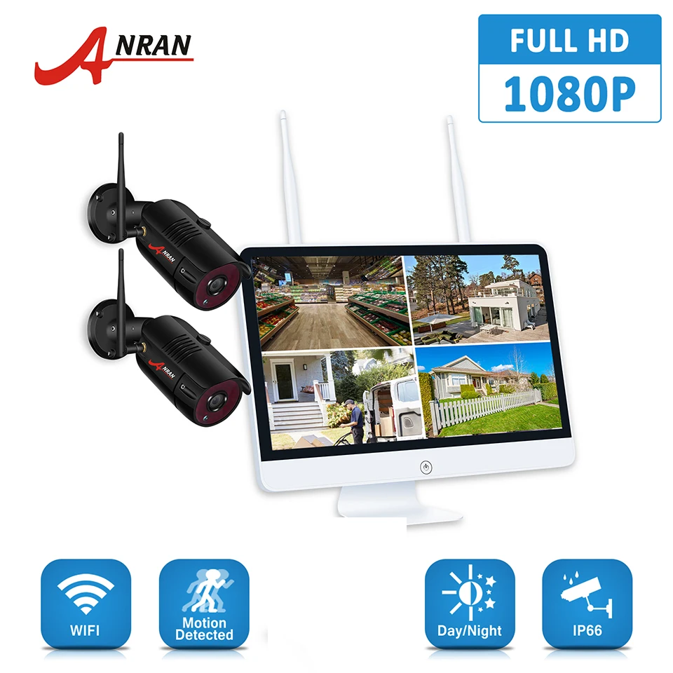 ANRAN H.265 8CH NVR 15 дюймов монитор 4 шт 2 шт 2.0MP 36IR Открытый 1080 P ночного видео Беспроводной Камера безопасности Системы 1/2/3 ТБ HDD
