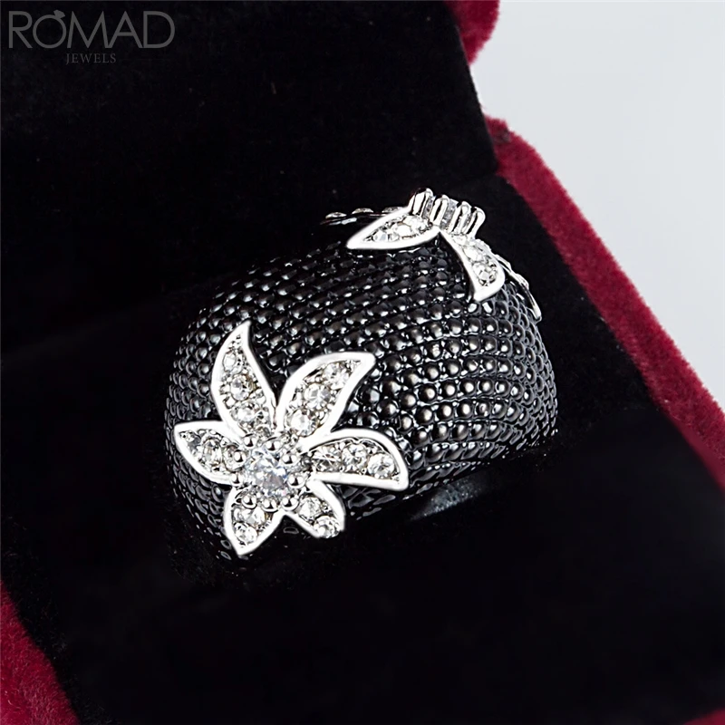Женское Винтажное кольцо ROMAD черное с кристаллами в стиле ретро кубическим