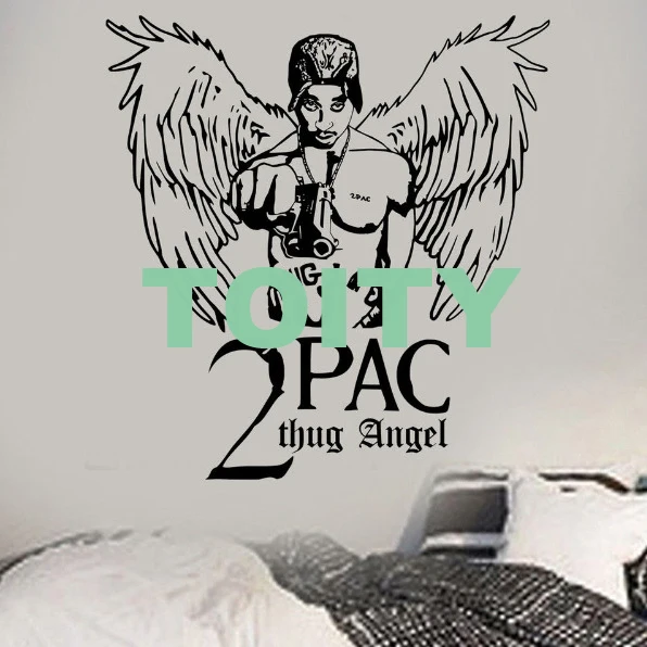 H60cm x W57cm 16 видов конструкций Тупак 2PAC виниловые наклейки рэп хип-хоп Музыка настенные наклейки Спальня Кабинет Бар Декорирование Интерьера дома американский поп-звезда росписи - Цвет: H60cm x W57cm