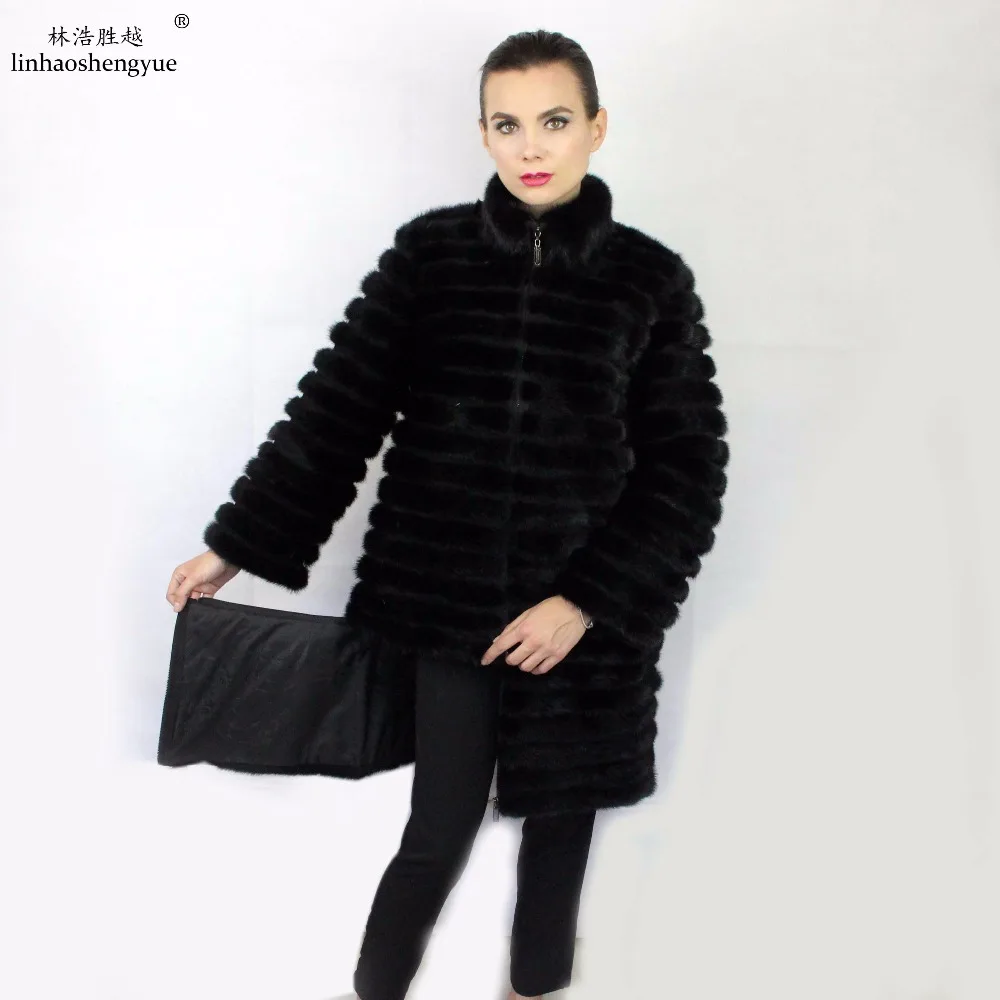 Linhaoshengyue Real Mink Fur  Long Grey Blue Black  90cm    Mink Fur Coat Freeshipping 2:2.2
