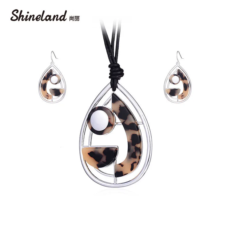 Набор украшений Shineland Collares серьги из смолы с леопардовым принтом и длинным черным
