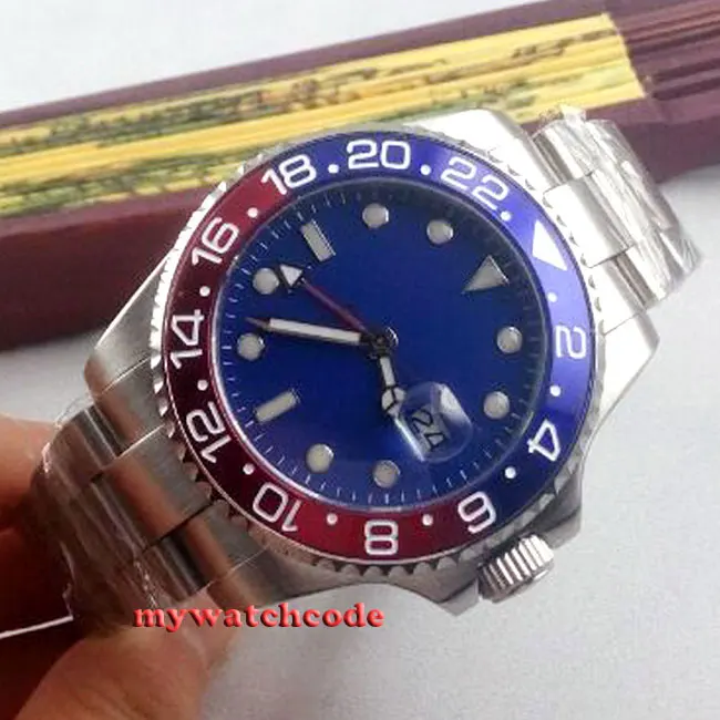 43 мм синий стерильный циферблат GMT керамический ободок с окошком даты сапфировое