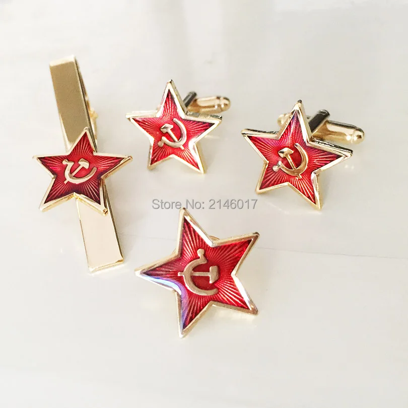 

Communism Soviet Union Ussr Cuff Link and Tie Clips Souvenir Lapel Pins Badge Russia Red Star Hammer Sickle Cufflinks Cold War