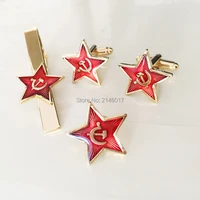 communism soviet union ussr cuff link and tie clips souvenir lapel pins badge russia red star hammer sickle cufflinks cold war