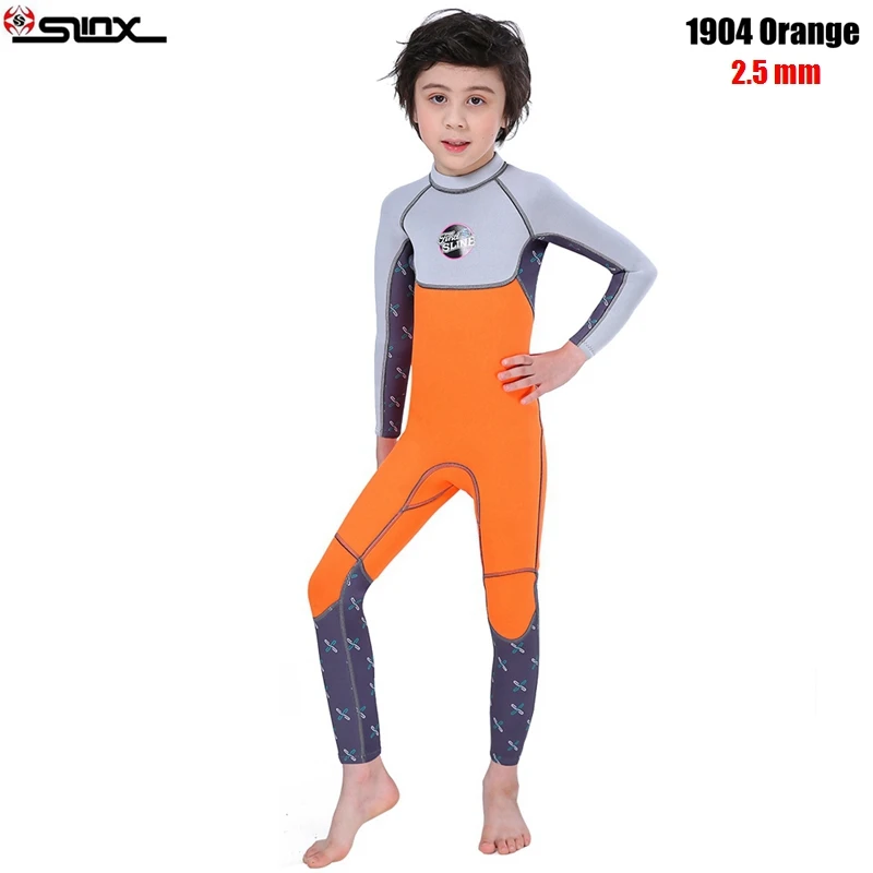 04 Boy Orange 2.5mm SLINX детский неопреновый купальник Гидрокостюмы детская одежда для плавания с длинным рукавом высокоэластичный гидрокостюм Рашгард для серфинга - Цвет: 04 Boy Orange 2.5mm