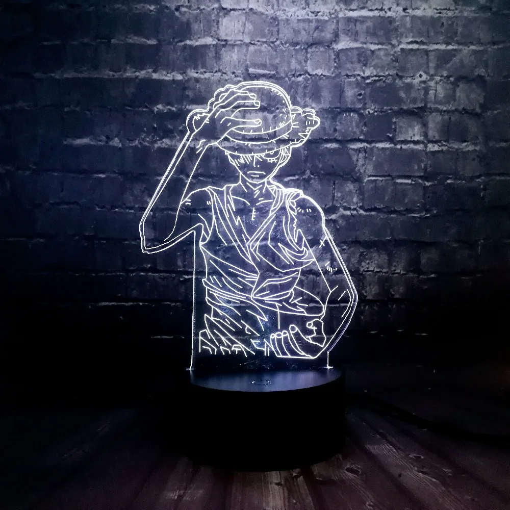 Японский аниме one piece Theme Lava Monkey D Luffy светодиодный акриловый 3D 7 цветов USB зарядка Домашний Настольный Декор ночной Светильник детский подарок