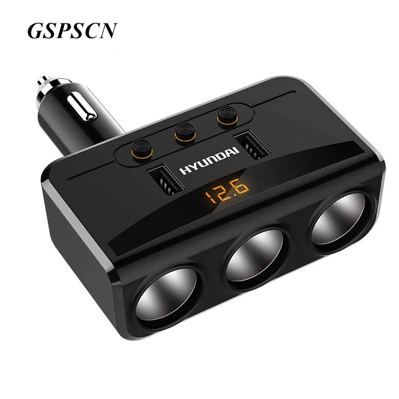 

GSPSCN 3 Cigarette Lighter Sockets 120W Power+3.2A Dual USB Car Charger with LED Display Current Volmeter For iPhone iPad DVR