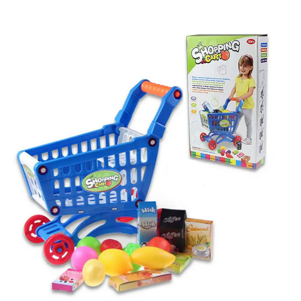 Детская пластиковая мини корзина для супермаркета с полным комплектом продуктов