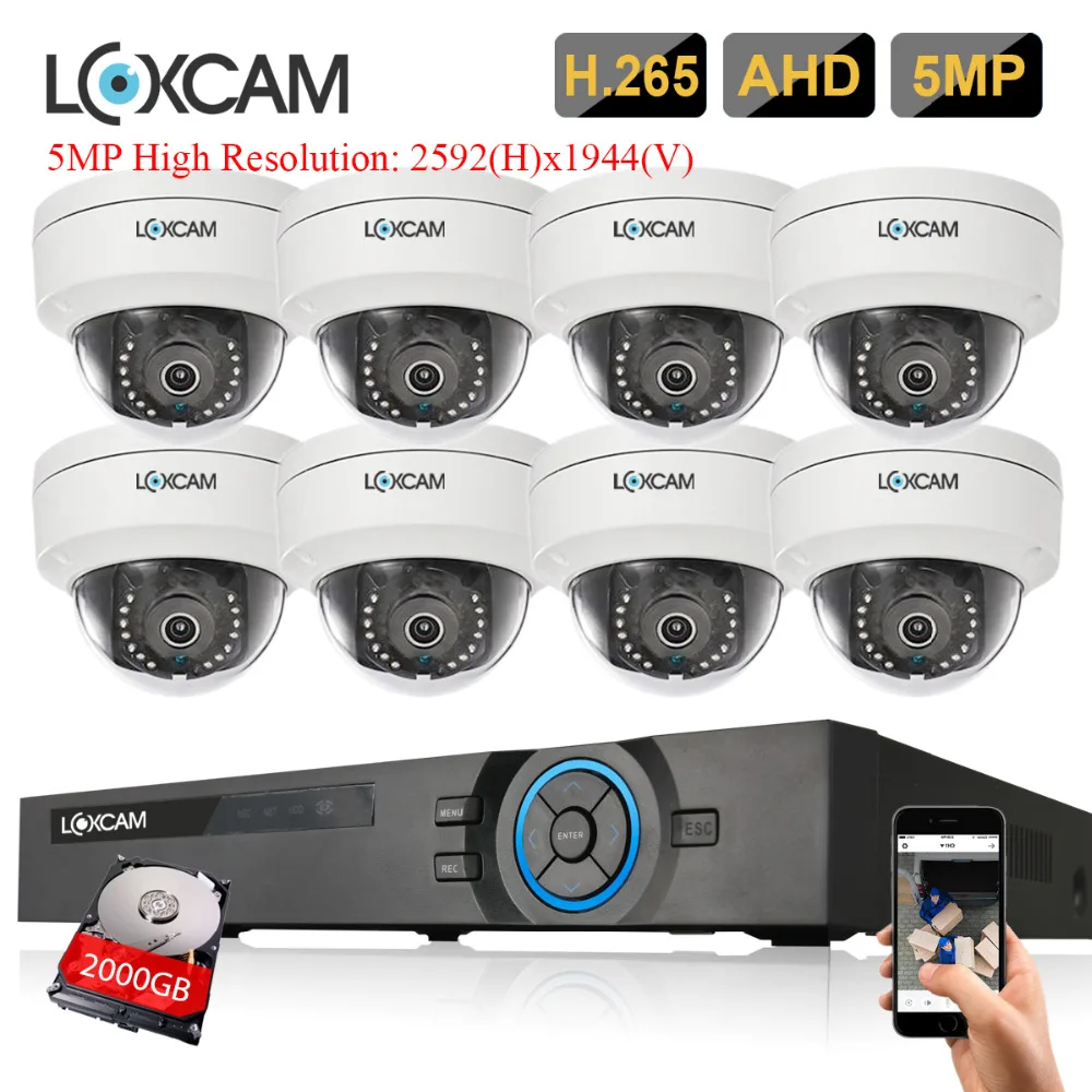 LOXCAM 5MP Ultra HD 8CH DVR комплект H.265 + CCTV камера система безопасности наружного ночного