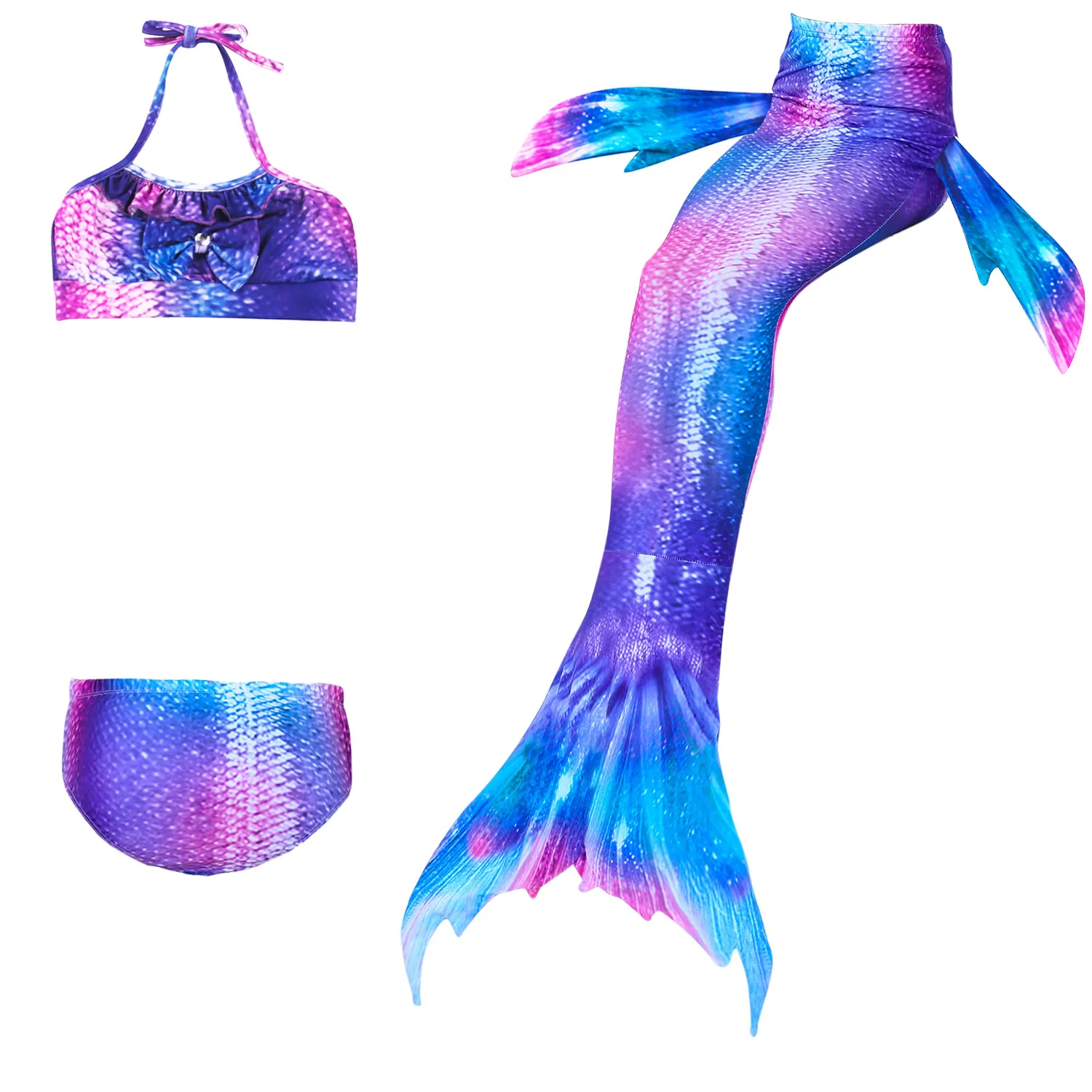 3pcs set Женский купальный костюм для малышей, купальный костюм для девочек, Детский комплект бикини из двух предметов+ раздельный детский купальник с хвостом русалки - Цвет: 3pcs set