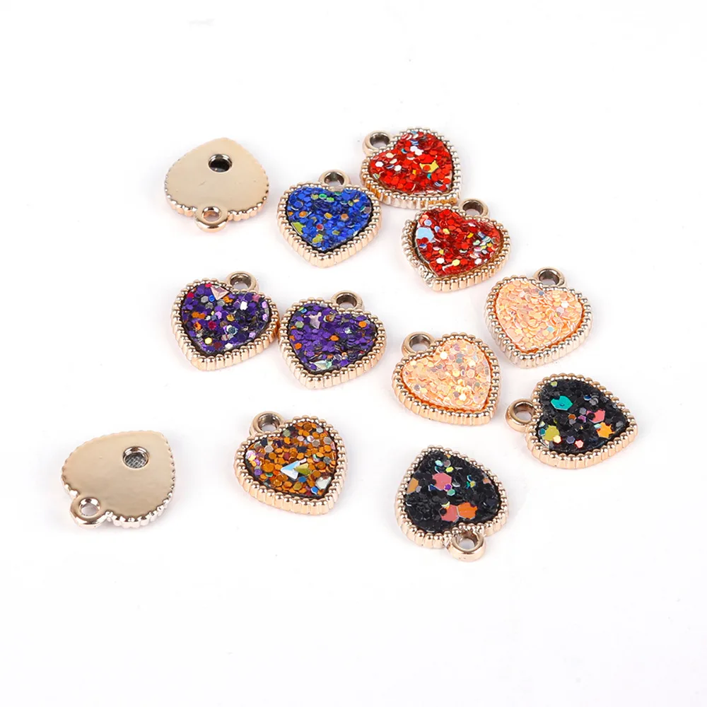 6pcs/lot 10x15mm Heart Shape Resin Sequin Charms Pendant For Necklace Bracelet Jewelry Making DIY Earring Findings | Украшения и