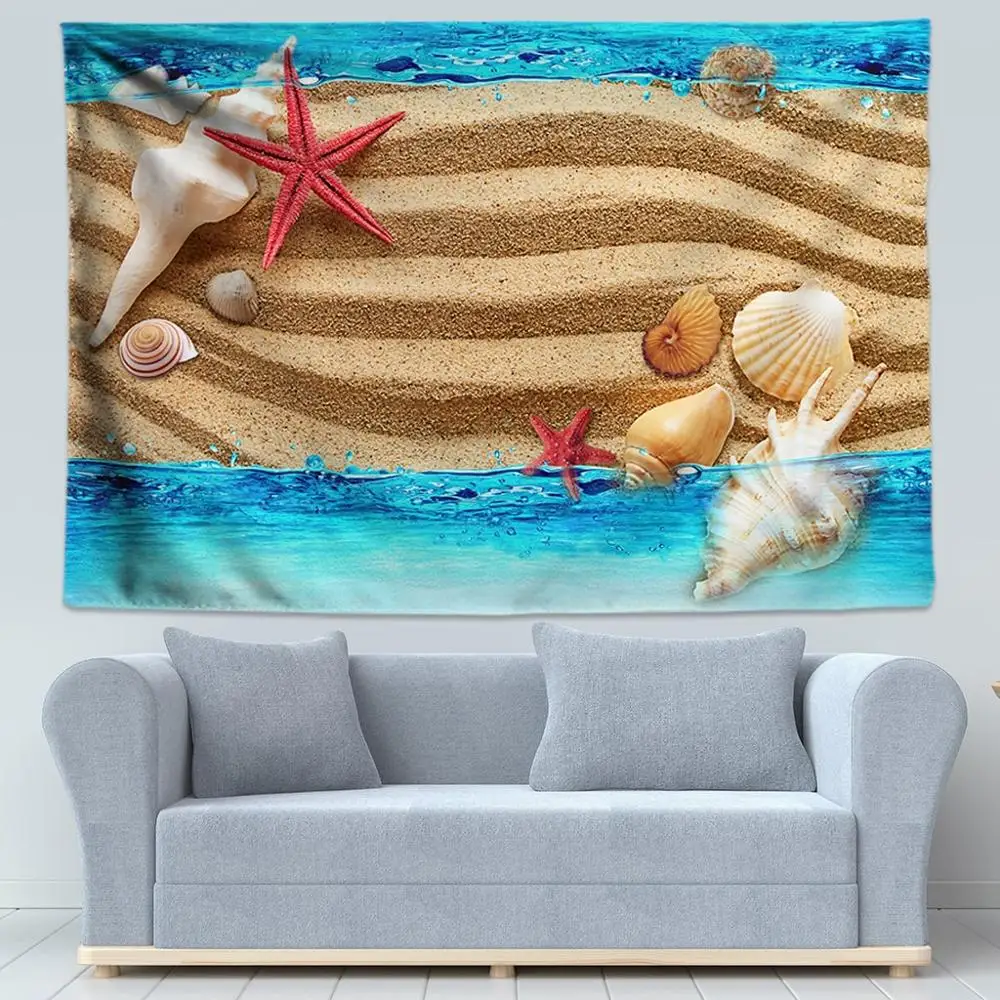 Пляжные Гобелены с синей морской водой и песком мандалы раковины звезды хиппи