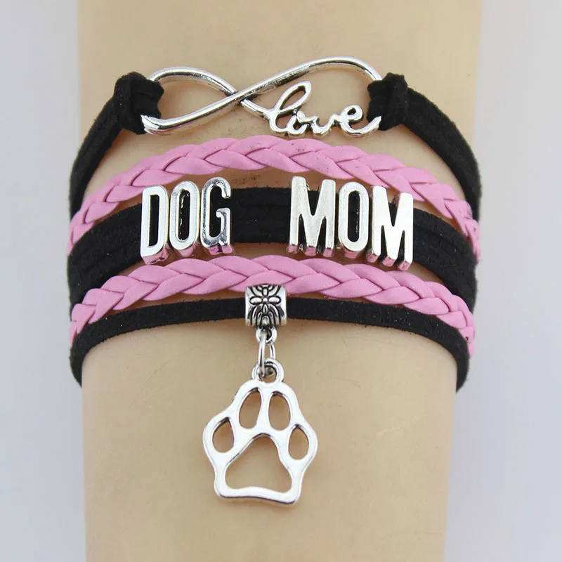 

10PC/lot Infinity Love Dog Mom Paw Charm Wrap Bracelets Dogs Paw Print Charms Animal Bracelet Gift Women & Men Bracelets Jewelry
