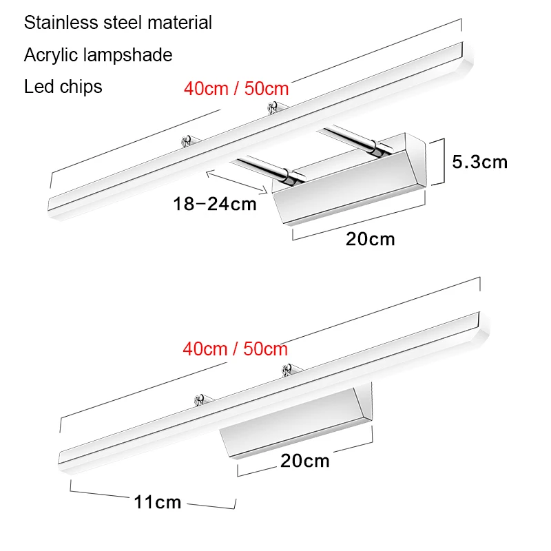 

Waterproof Led Wall Lamp Bathroom Light Mirror Light Adjustable Modern Industrial Wall Light For Home Washroom Makeup Lamp 50cm
