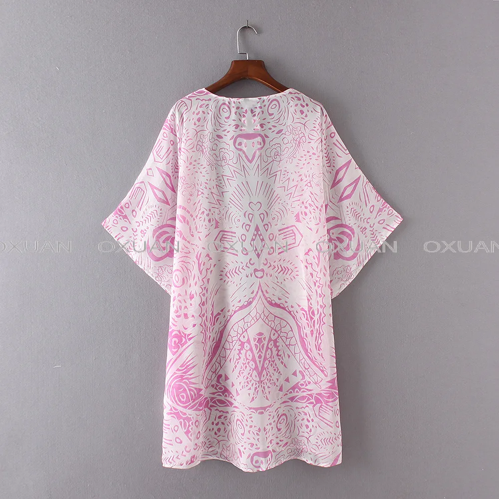 Для женщин Летний стиль шифоновое с рукавами до локтя геометрическим принтом