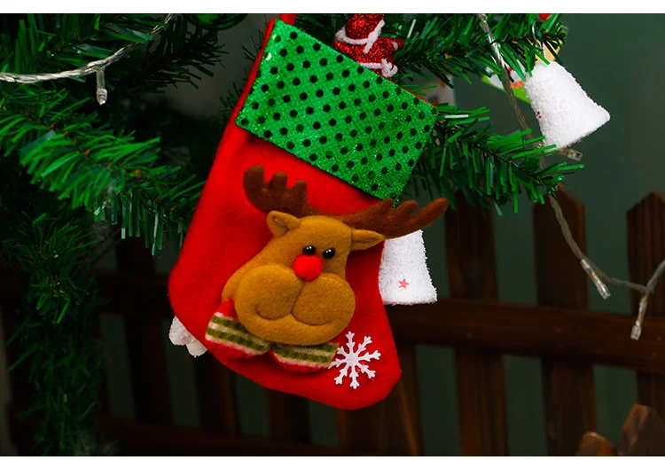 4 шт./лот, рождественские носки с изображением Санта-Клауса, лося, снеговика, носки, яркие подарочные сумки, рождественские украшения, новогодние праздничные вечерние носки с орнаментом