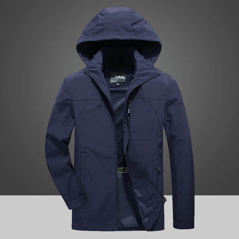 986 Blue Прямая поставка, повседневная мужская куртка, тонкая, с капюшоном, военная, Армейская, водонепроницаемая, горные куртки, одноцветная, приталенная, верхняя одежда, ветровки для мужчин - Цвет: 986 Blue