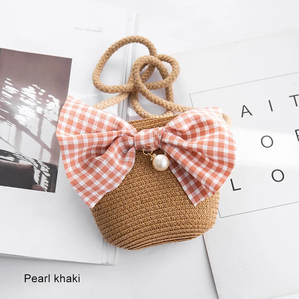 khaki pearl Мини-Сумочка для девочек, ручная работа, Соломенная Сумка, большая вместительность, летняя пляжная сумка на плечо, вечерние, для покупок, Лучшая распродажа-WT - Цвет: khaki pearl