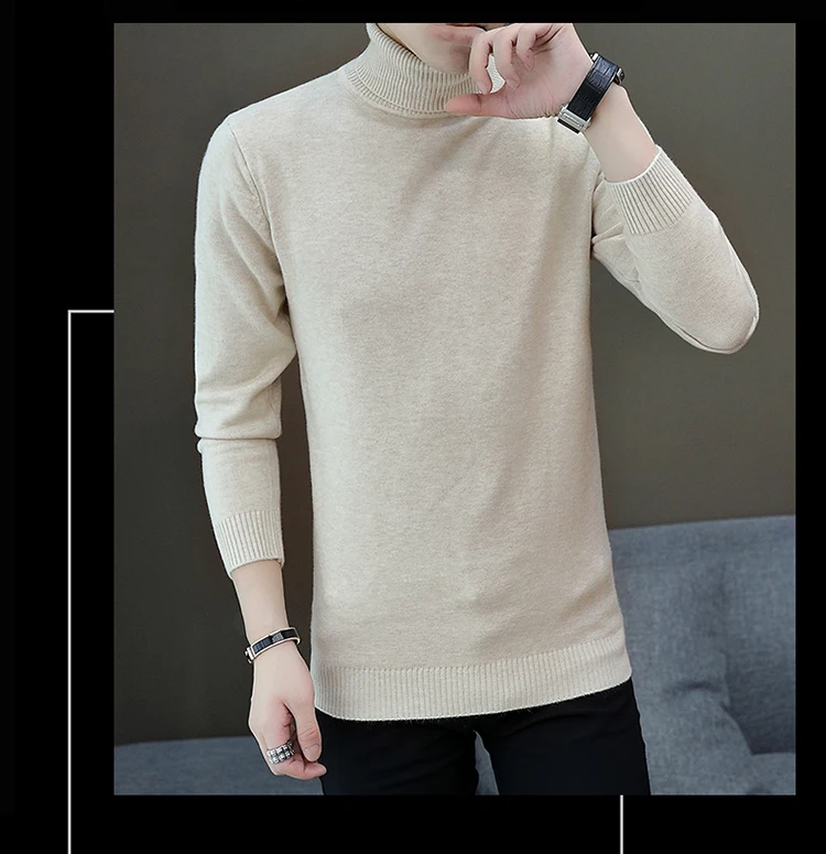 brand Autumn New Men's Turtleneck Sweaters Male Black white Sexy Slim Fit Knitted Pullovers Solid Casual Sweaters Knitwear