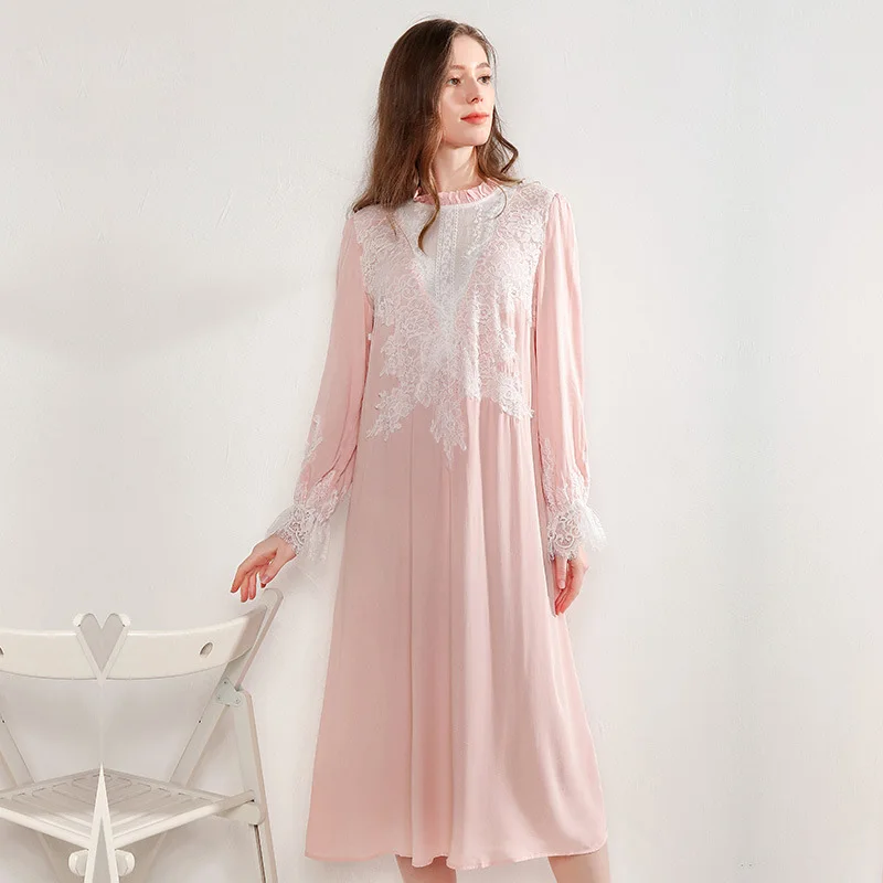 Одежда для сна Женская Осенняя тонкая розовая хлопковая шелковая Ретро