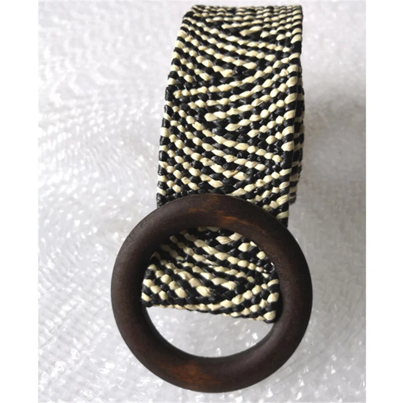 1 pc belt Новая круглая деревянная Пряжка Платье Пояс для женщин Повседневный Женский плетеный ремень женский повседневного дизайна из плетеной ткани эластичные PP Соломенные широкие ремни - Цвет: 1 pc belt