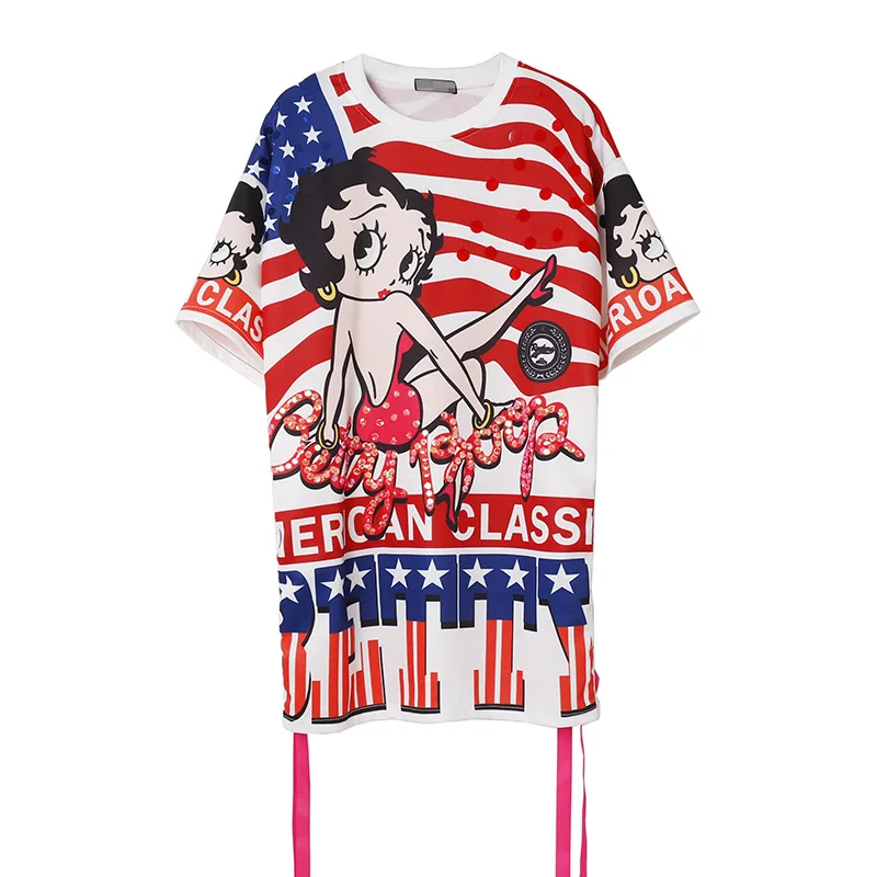 2017 лето мультфильм печати сторона лямки дизайн свободный Футболка Q3214-3 | Женская
