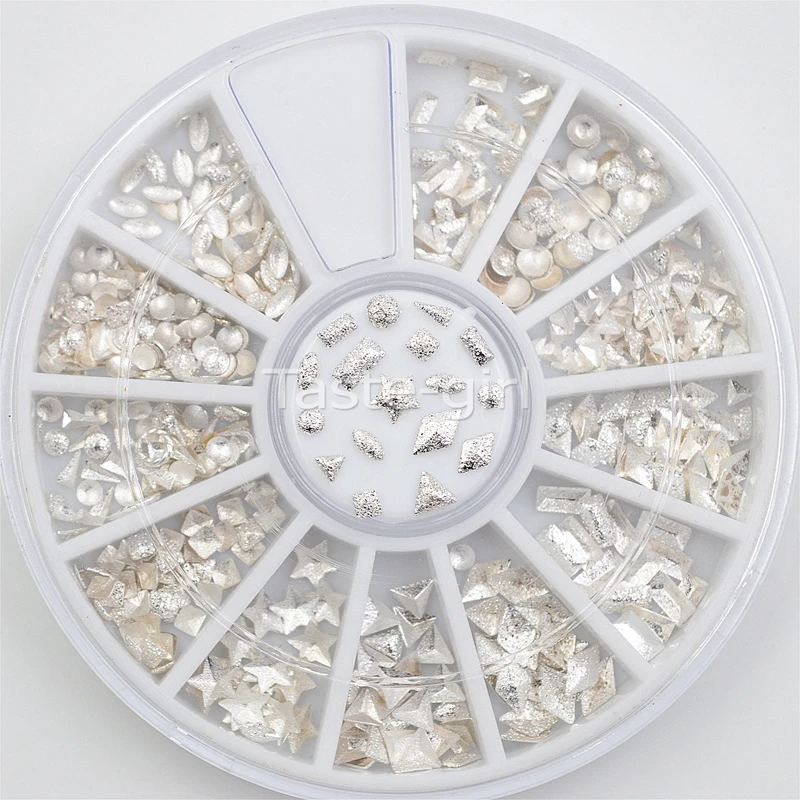 1 коробка серебряные 3D украшения для ногтей квадратные Ромбы треугольники