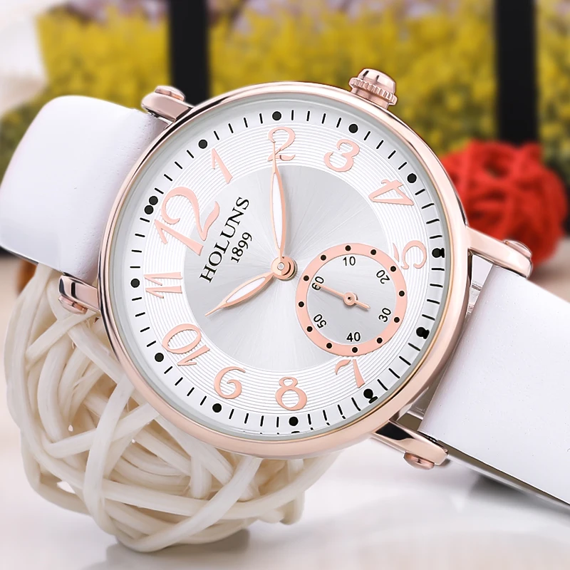 Часы женские кварцевые с кожаным ремешком белые водонепроницаемые|leather brand|leather