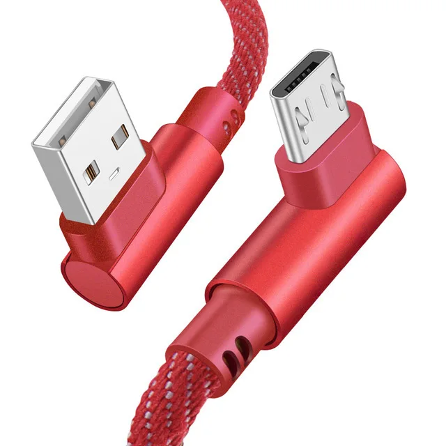 Кабель микро USB 2 А кабель для быстрой зарядки шнур с углом 90 градусов нейлоновый