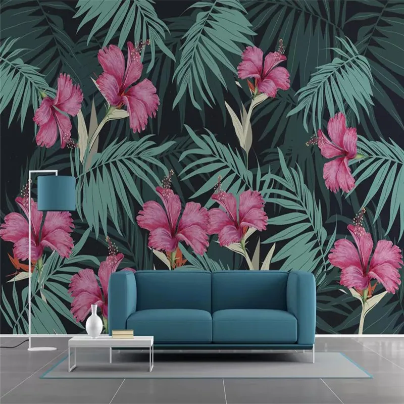 

Tropical plant palm leaf flower background wall professional design wallpaper mural custom photo wallpaper wholesale