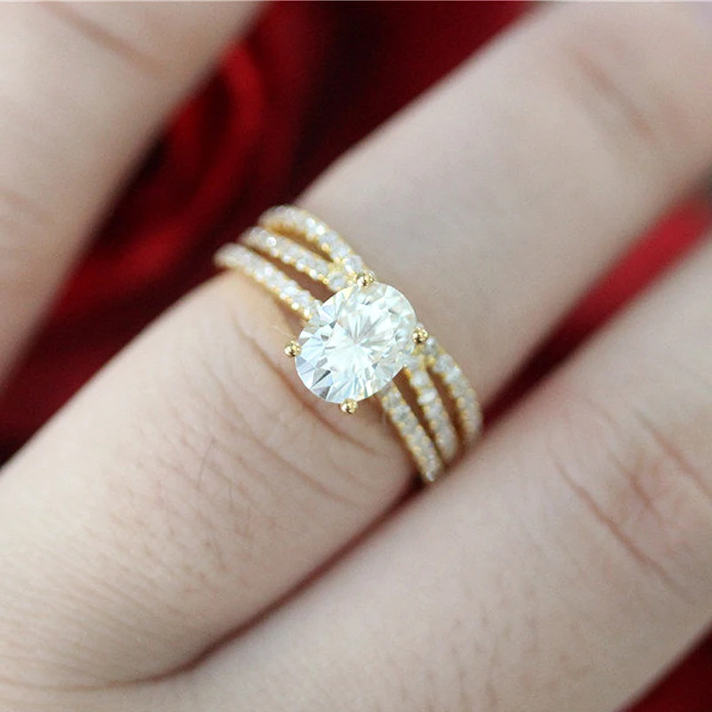 14K желтое золото кольцо комплект 2ct карат бриллиантовая огранка Муассанит